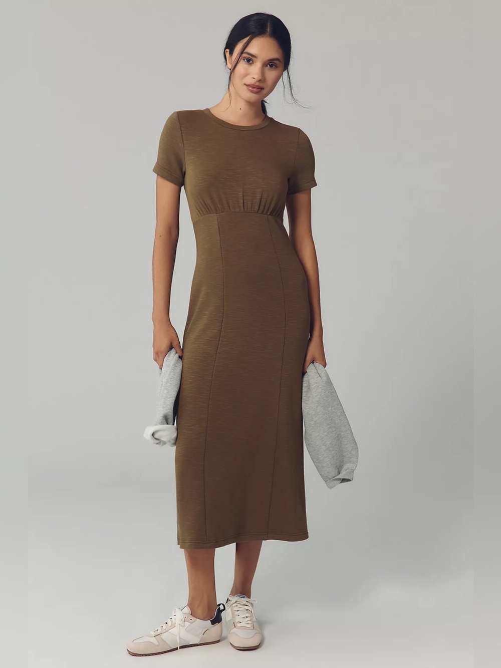Daily Practice Short-Sleeve Midi Shirt Dress Olive Size Medium